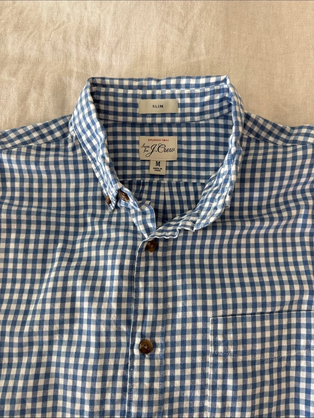 J. Crew Blue and White Gingham Button-Down Shirt - Men